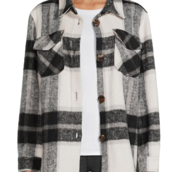Jason Maxwell Womens Black White Plaid Chore Shacket Medium Shirt Jacket Fall - Picture 13 of 15